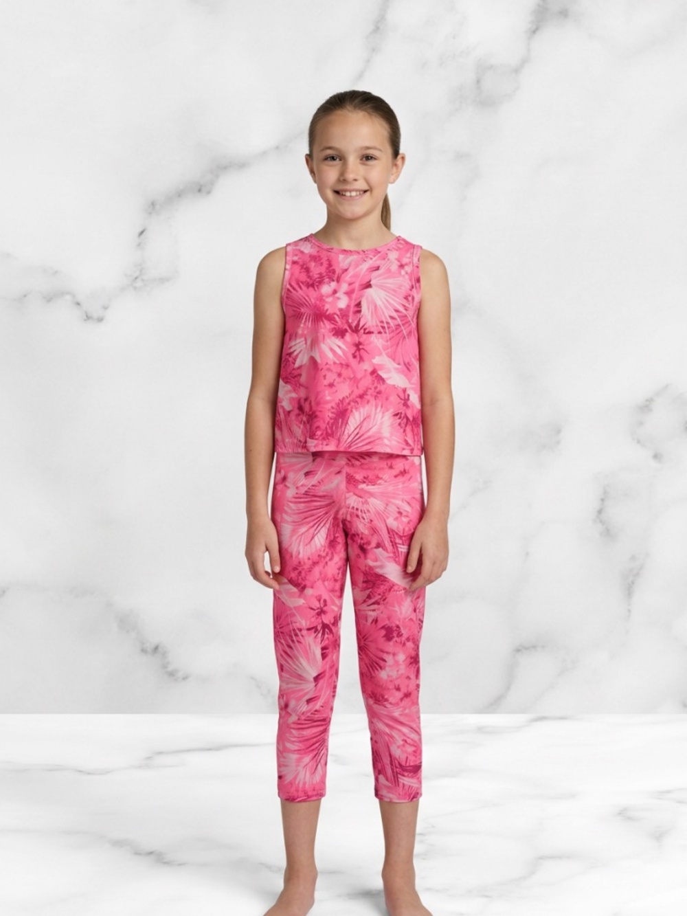 Girls Ideology Pink Palm Tree Leaves Tank Top with Matching Leggings